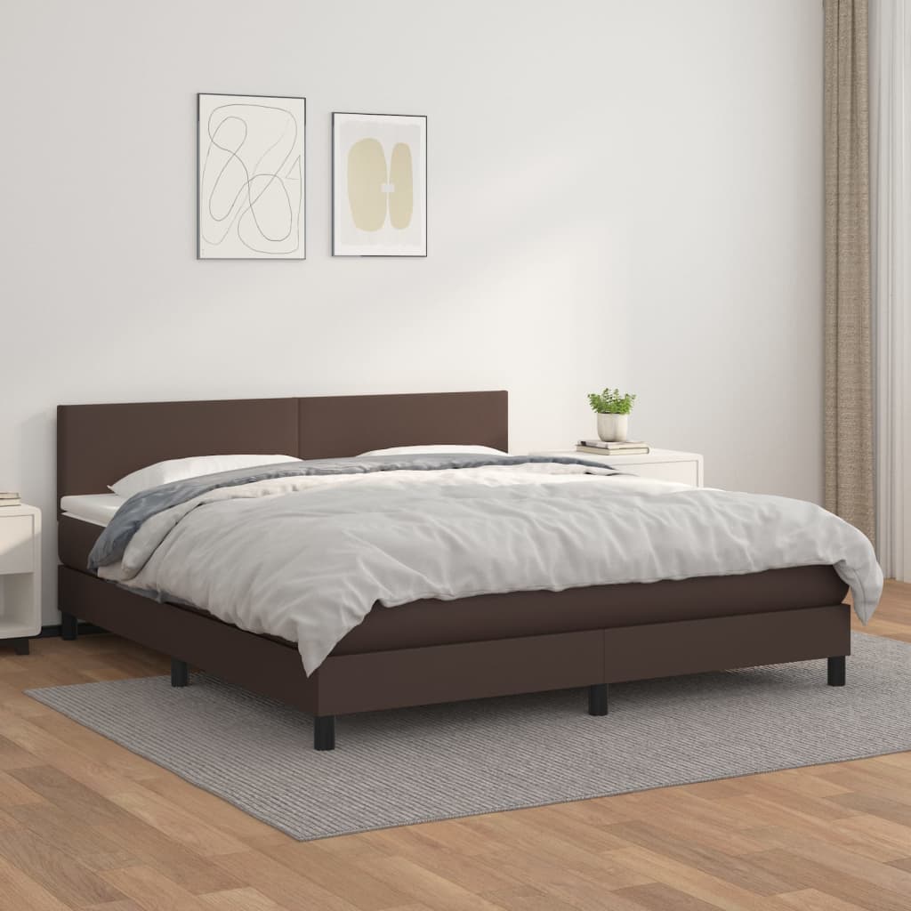 Κρεβάτι Boxspring με Στρώμα Καφέ 180x200 εκ. Συνθετικό Δέρμα