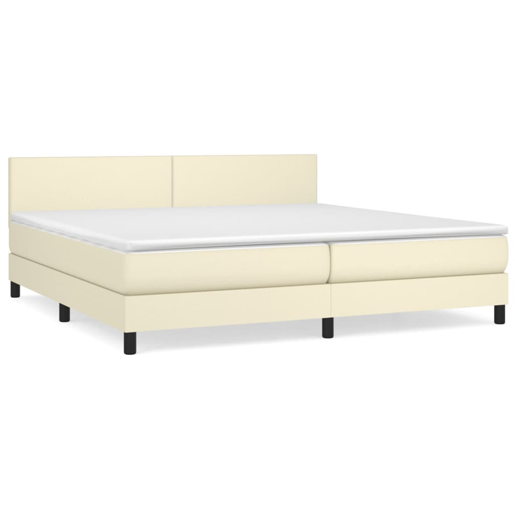 Κρεβάτι Boxspring με Στρώμα Κρεμ 200x200 εκ. Συνθετικό Δέρμα - Pakobazaar
