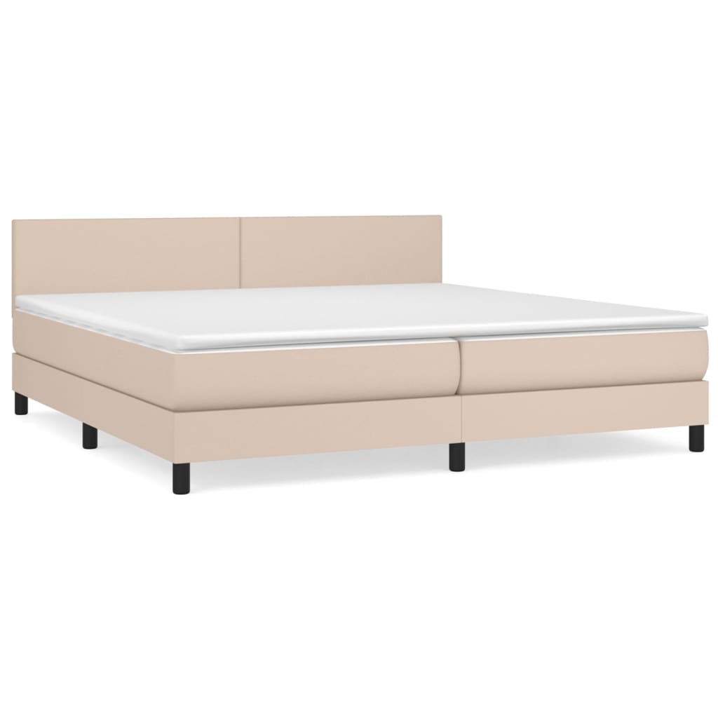 Κρεβάτι Boxspring με Στρώμα Καπουτσίνο 200x200εκ.από Συνθ.Δέρμα - Pakobazaar