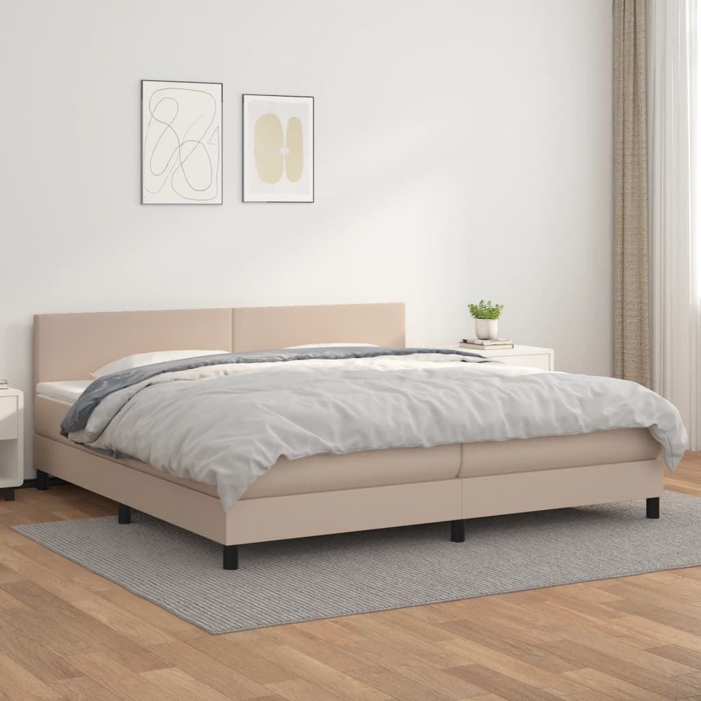 Κρεβάτι Boxspring με Στρώμα Καπουτσίνο 200x200εκ.από Συνθ.Δέρμα - Pakobazaar