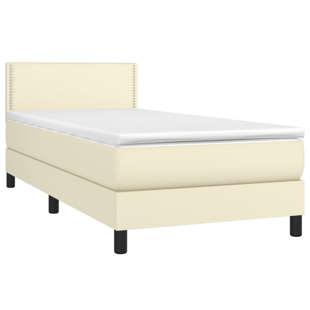 Κρεβάτι Boxspring με Στρώμα Κρεμ 80 x 200 εκ. Συνθετικό Δέρμα