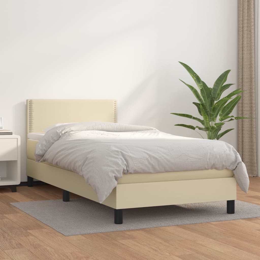 Κρεβάτι Boxspring με Στρώμα Κρεμ 80 x 200 εκ. Συνθετικό Δέρμα