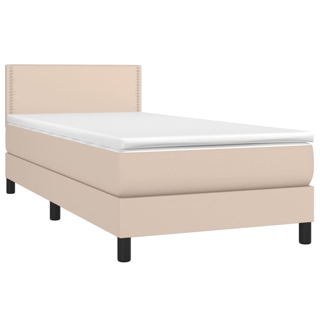 Κρεβάτι Boxspring με Στρώμα Καπουτσίνο 80x200 εκ. Συνθ. Δέρμα