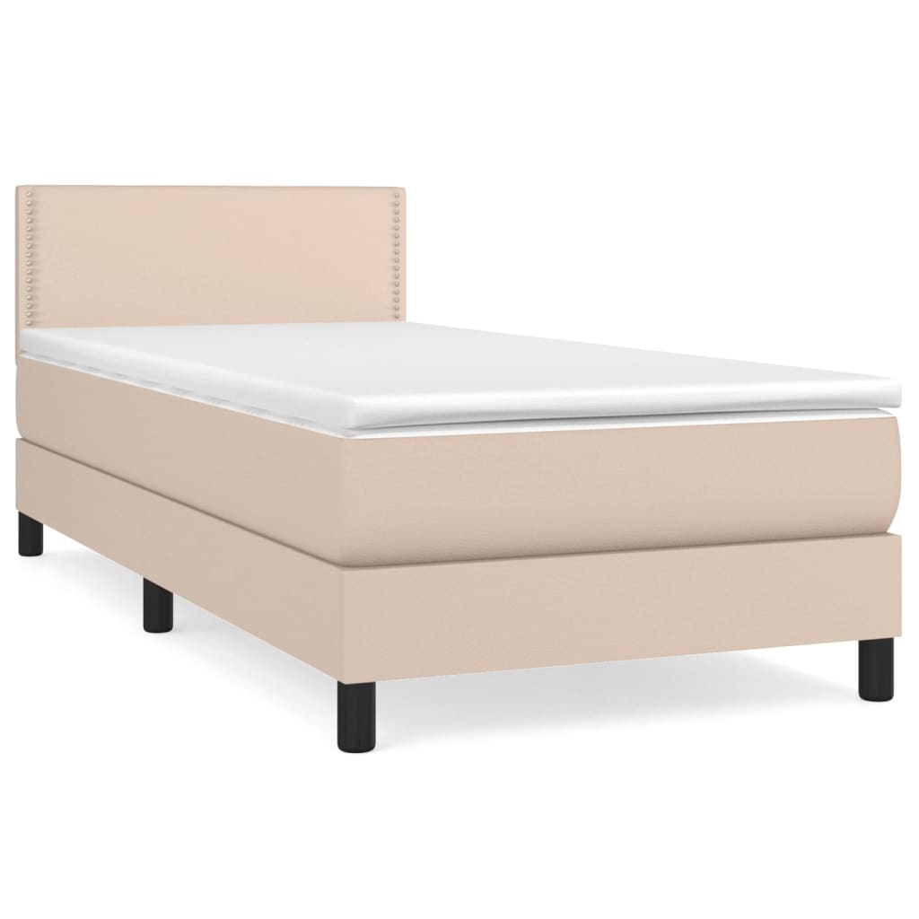 Κρεβάτι Boxspring με Στρώμα Καπουτσίνο 90x190εκ.από Συνθ. Δέρμα