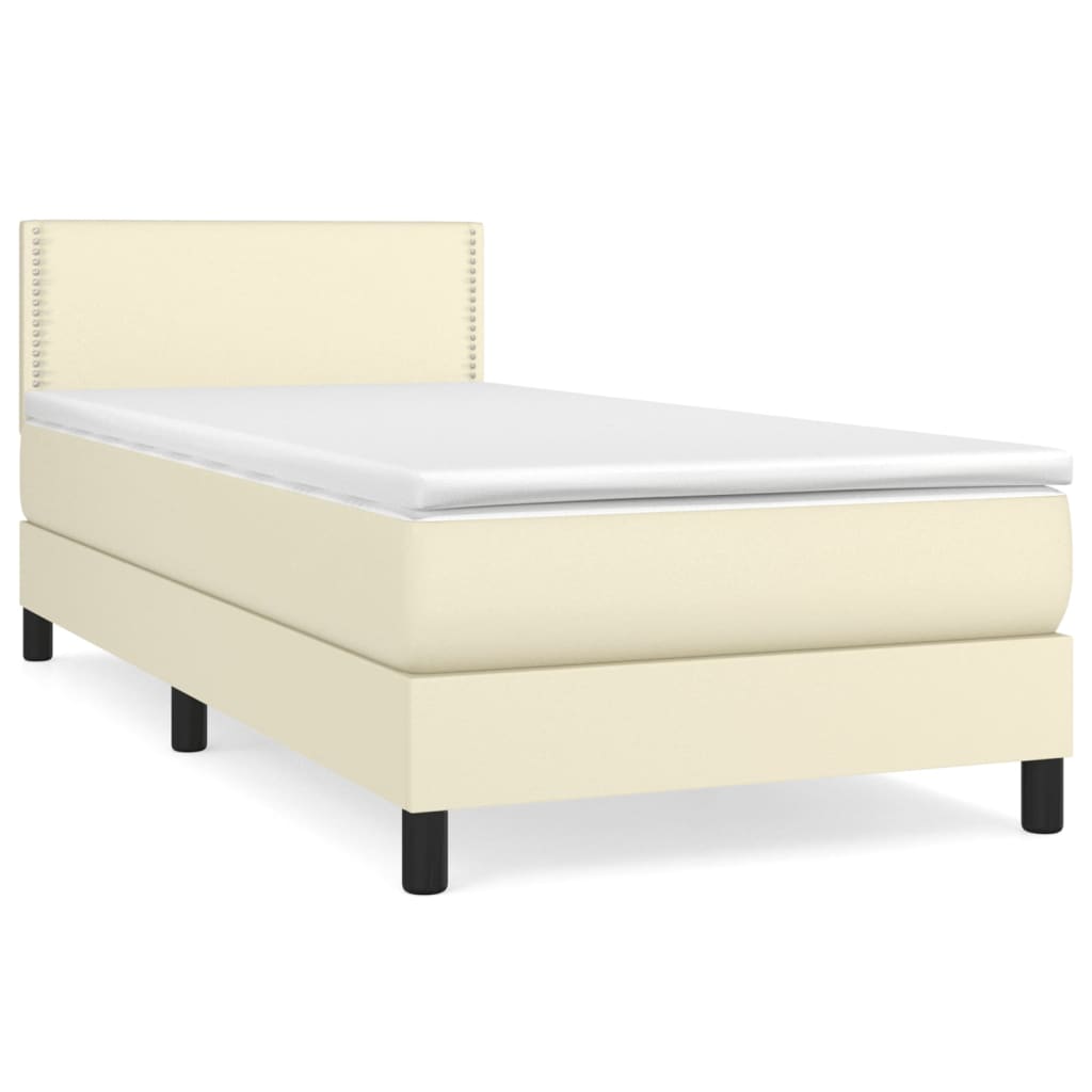 Κρεβάτι Boxspring με Στρώμα Κρεμ 90x200 εκ. από Συνθετικό Δέρμα - Pakobazaar
