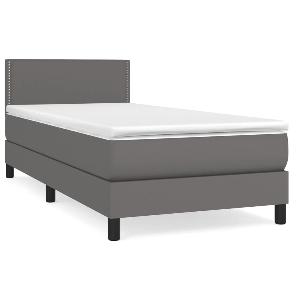 Κρεβάτι Boxspring με Στρώμα Γκρι 90x200 εκ. από Συνθετικό Δέρμα - Pakobazaar