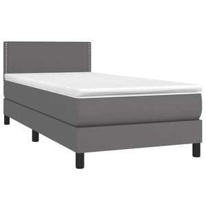 Κρεβάτι Boxspring με Στρώμα Γκρι 90x200 εκ. από Συνθετικό Δέρμα - Pakobazaar