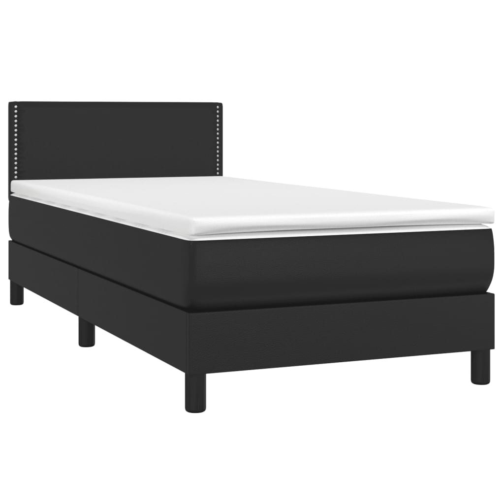 Κρεβάτι Boxspring με Στρώμα Μαύρο 100x200εκ.από Συνθετικό Δέρμα - Pakobazaar
