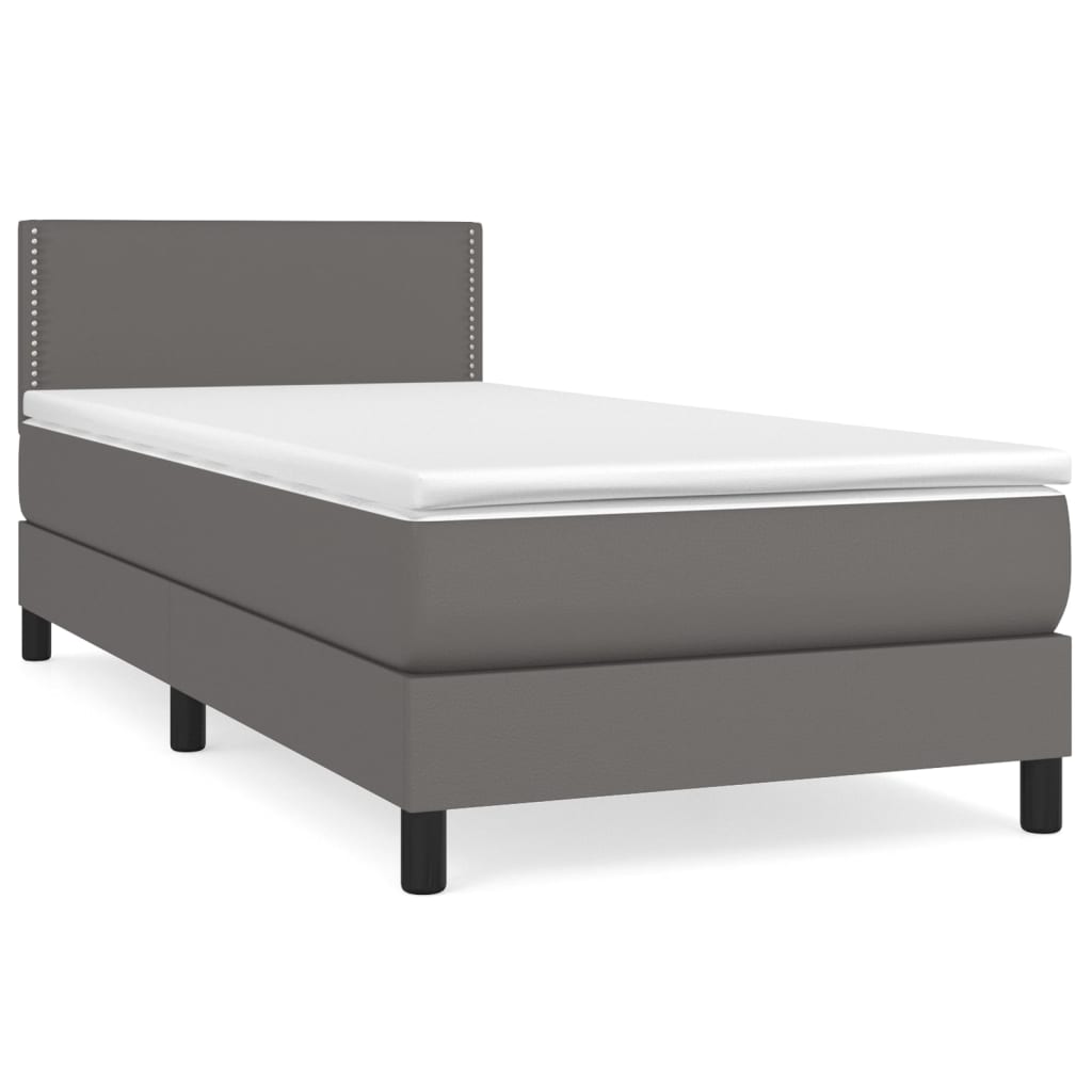 Κρεβάτι Boxspring με Στρώμα Γκρι 100x200εκ. από Συνθετικό Δέρμα