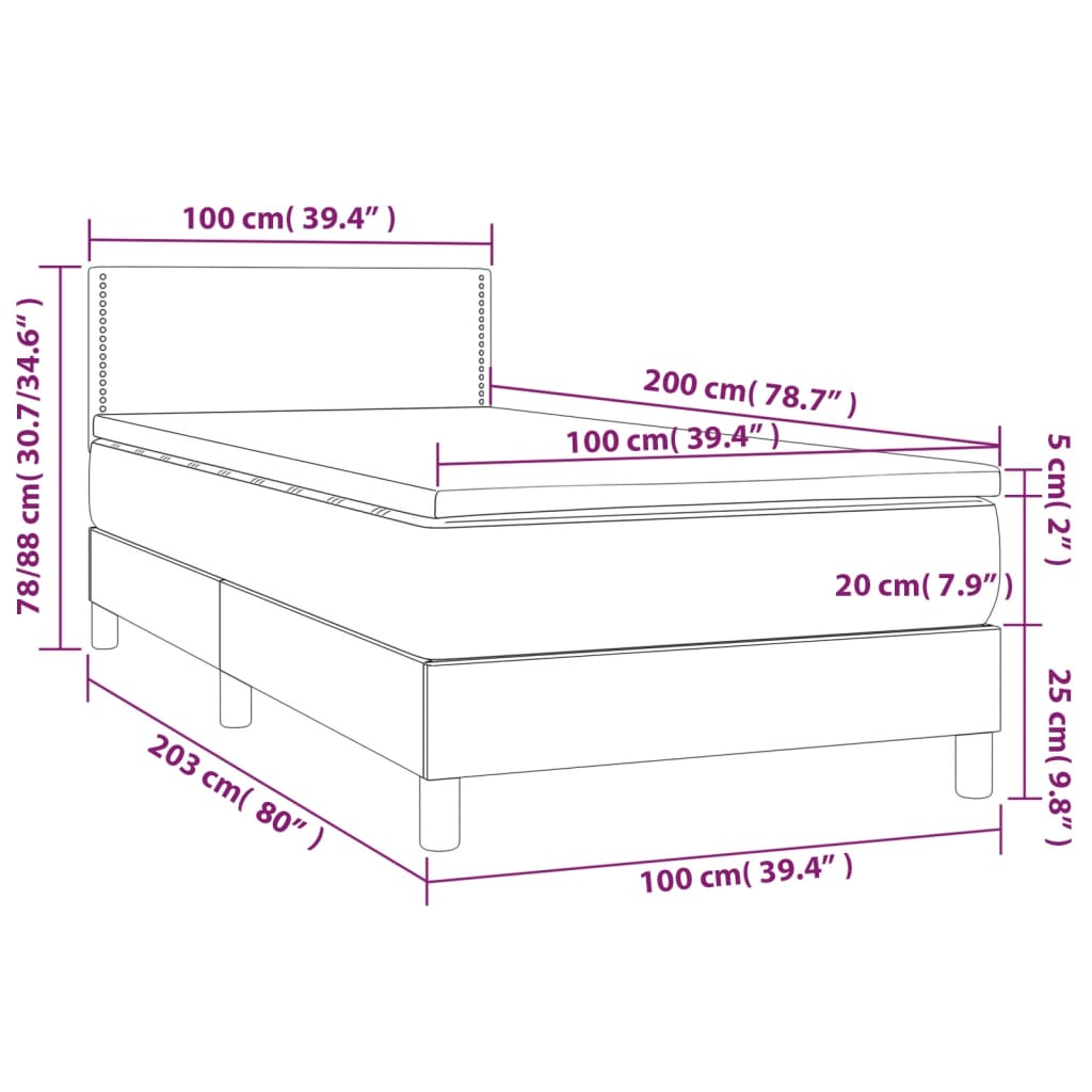 Κρεβάτι Boxspring με Στρώμα Γκρι 100x200εκ. από Συνθετικό Δέρμα