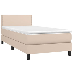 Κρεβάτι Boxspring με Στρώμα Καπουτσίνο 100x200εκ.από Συνθ.Δέρμα - Pakobazaar