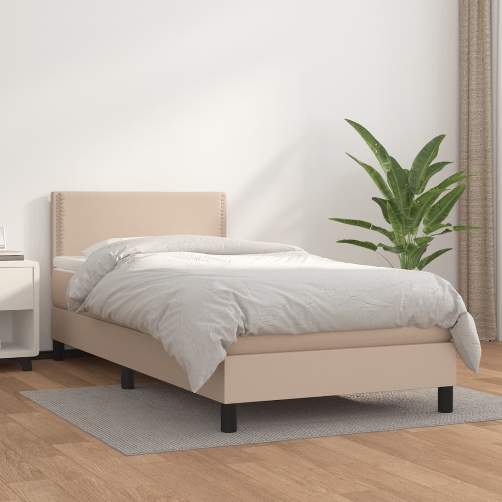 Κρεβάτι Boxspring με Στρώμα Καπουτσίνο 100x200εκ.από Συνθ.Δέρμα - Pakobazaar