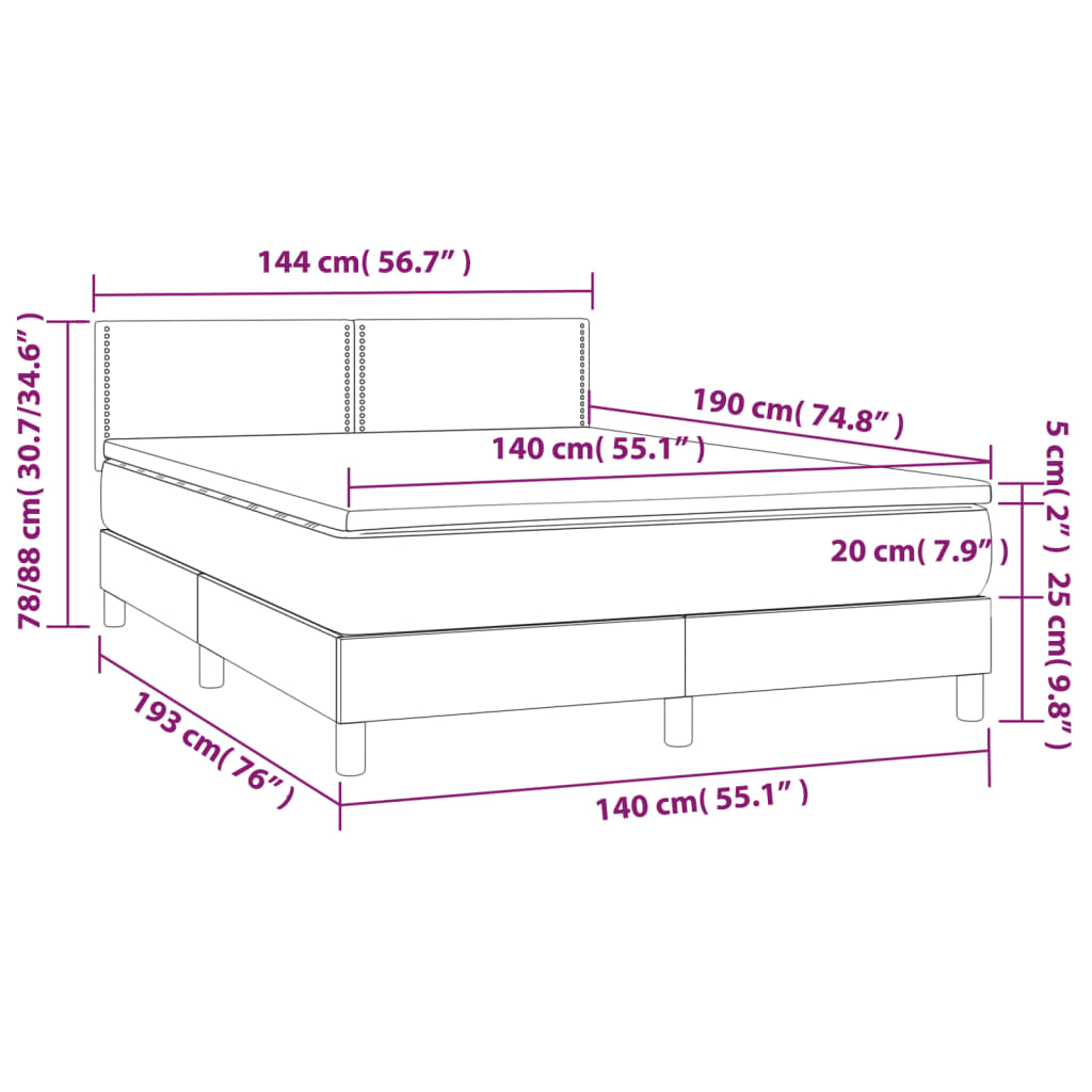 Κρεβάτι Boxspring με Στρώμα Μαύρο 140x190εκ.από Συνθετικό Δέρμα
