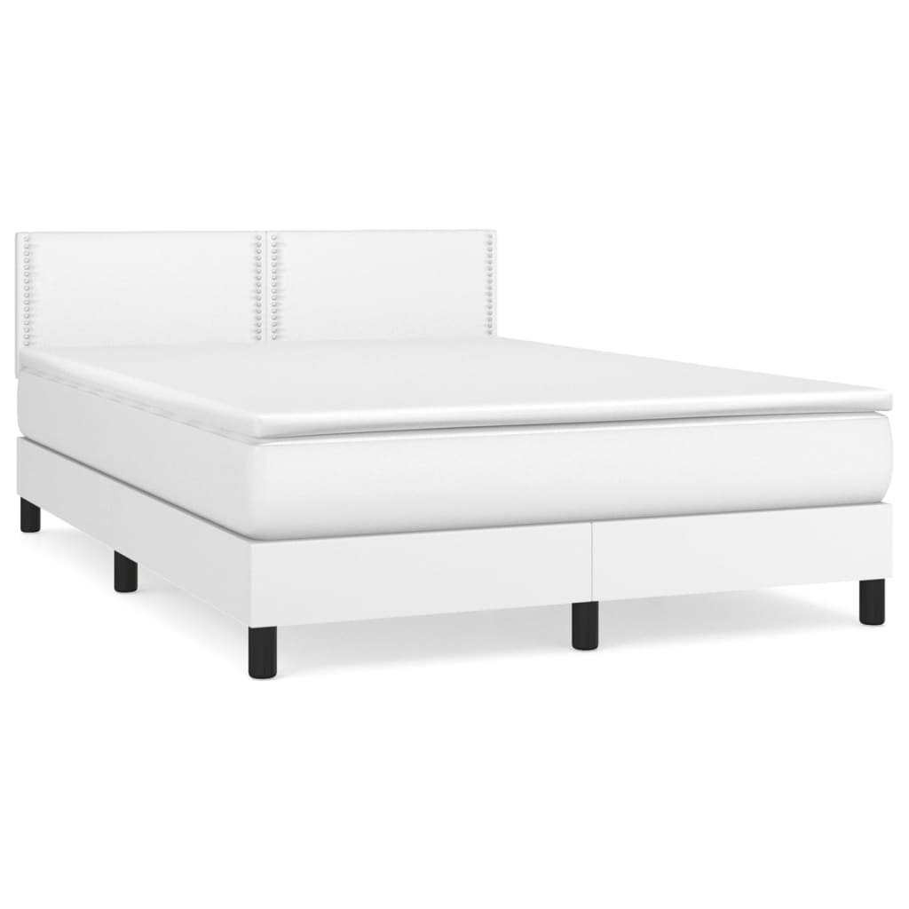 Κρεβάτι Boxspring με Στρώμα Λευκό 140x190εκ.από Συνθετικό Δέρμα