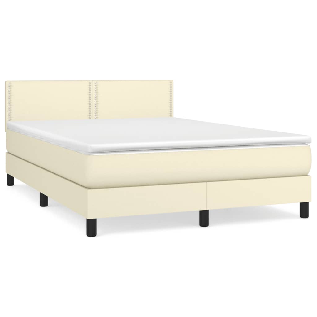 Κρεβάτι Boxspring με Στρώμα Κρεμ 140x190εκ. από Συνθετικό Δέρμα - Pakobazaar