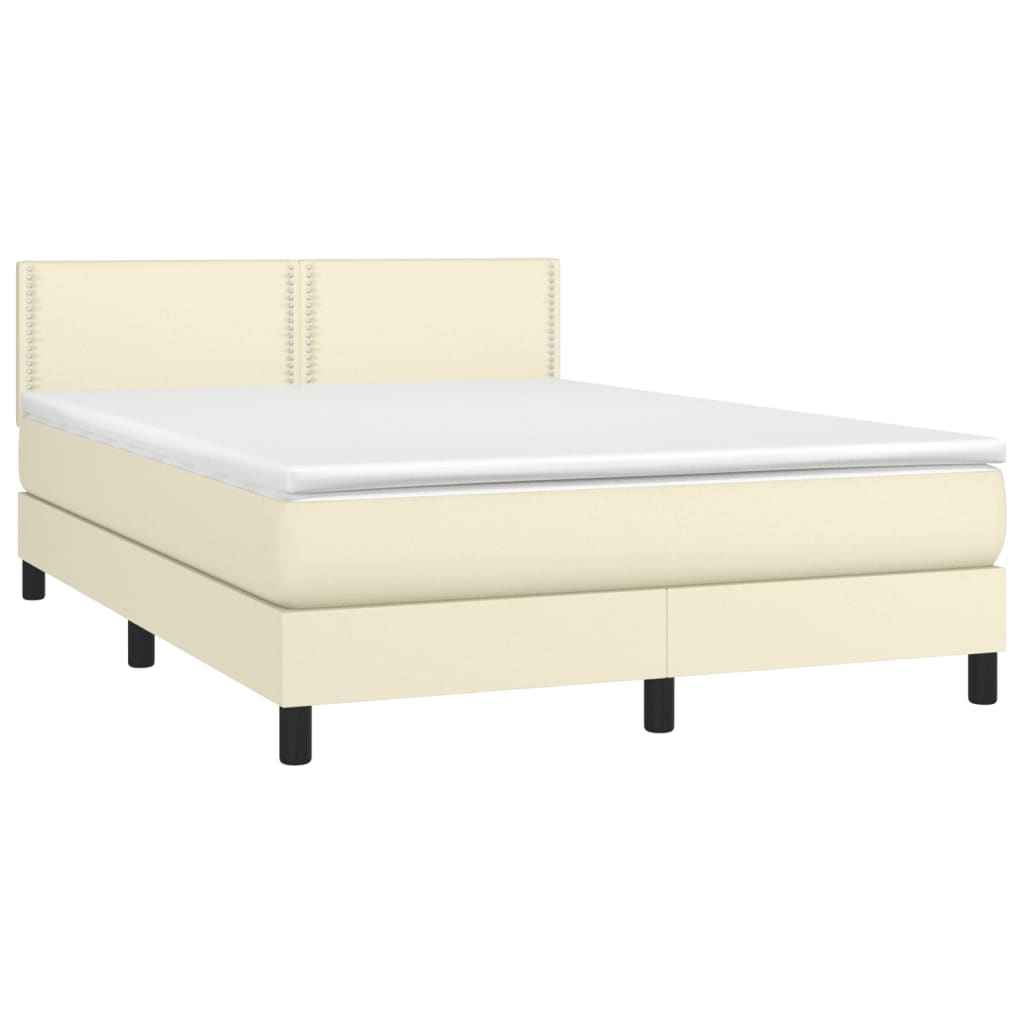 Κρεβάτι Boxspring με Στρώμα Κρεμ 140x190εκ. από Συνθετικό Δέρμα - Pakobazaar