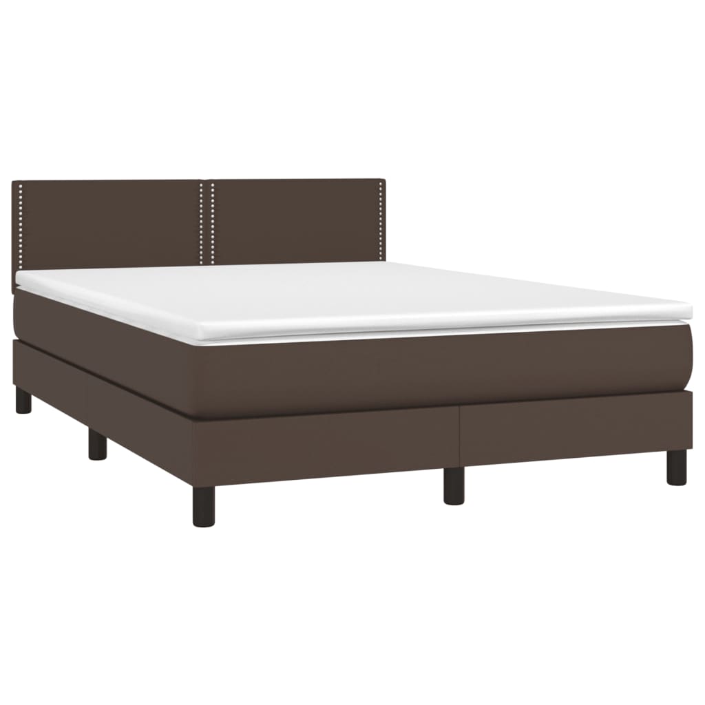Κρεβάτι Boxspring με Στρώμα Καφέ 140x190εκ. από Συνθετικό Δέρμα