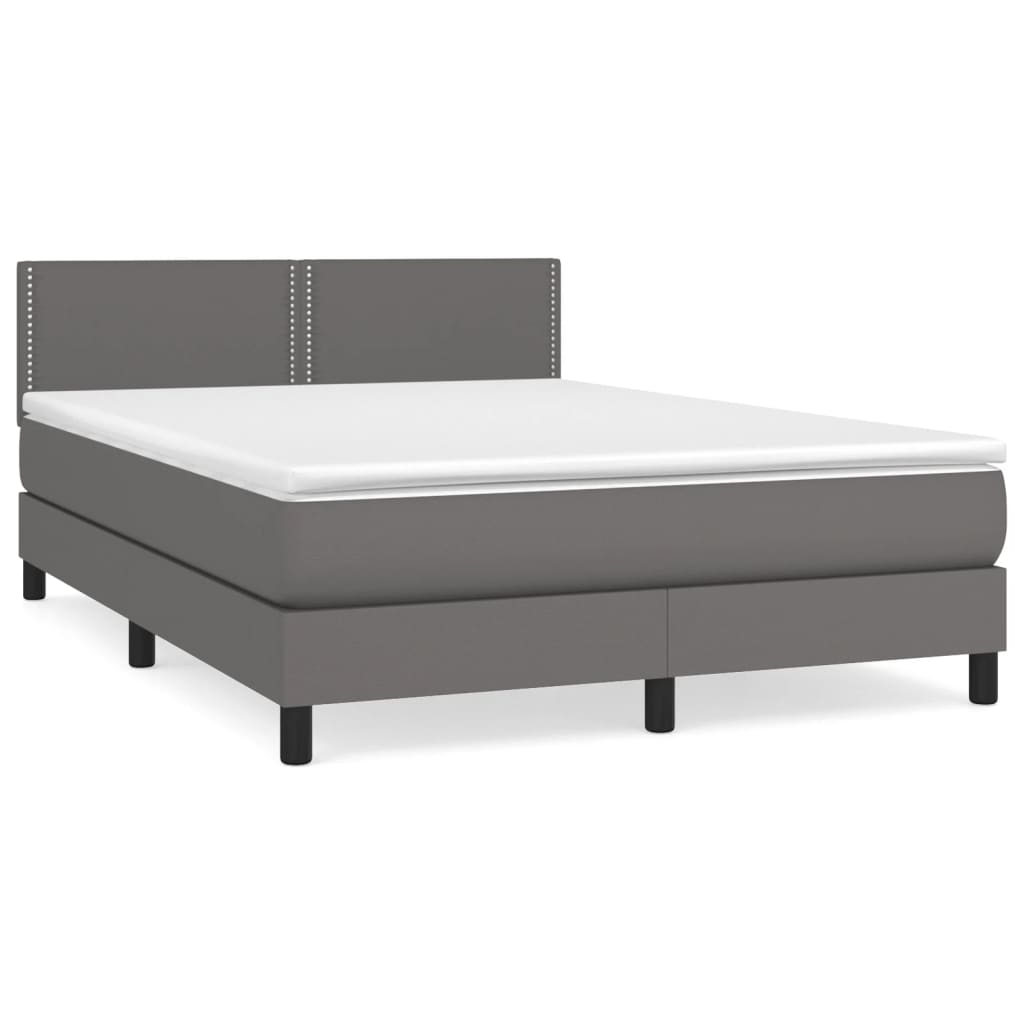 Κρεβάτι Boxspring με Στρώμα Γκρι 140x190εκ. από Συνθετικό Δέρμα