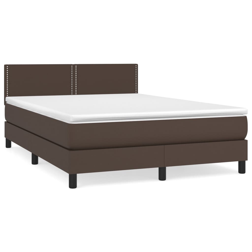 Κρεβάτι Boxspring με Στρώμα Καφέ 140x200εκ. από Συνθετικό Δέρμα - Pakobazaar