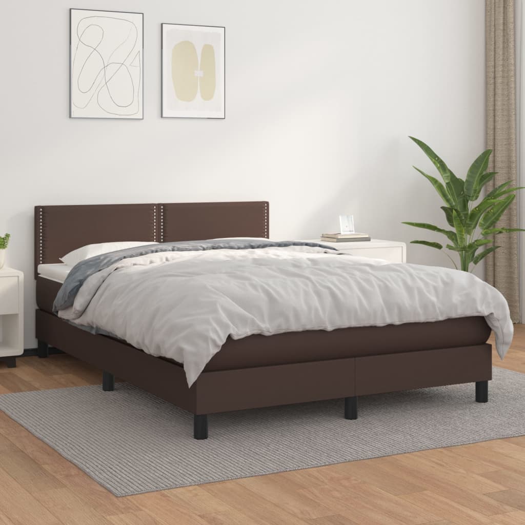 Κρεβάτι Boxspring με Στρώμα Καφέ 140x200εκ. από Συνθετικό Δέρμα - Pakobazaar