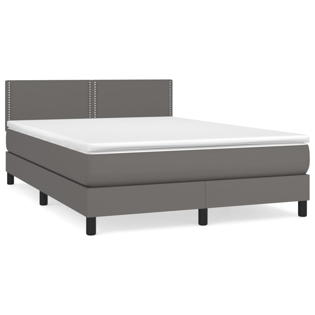Κρεβάτι Boxspring με Στρώμα Γκρι 140x200εκ. από Συνθετικό Δέρμα