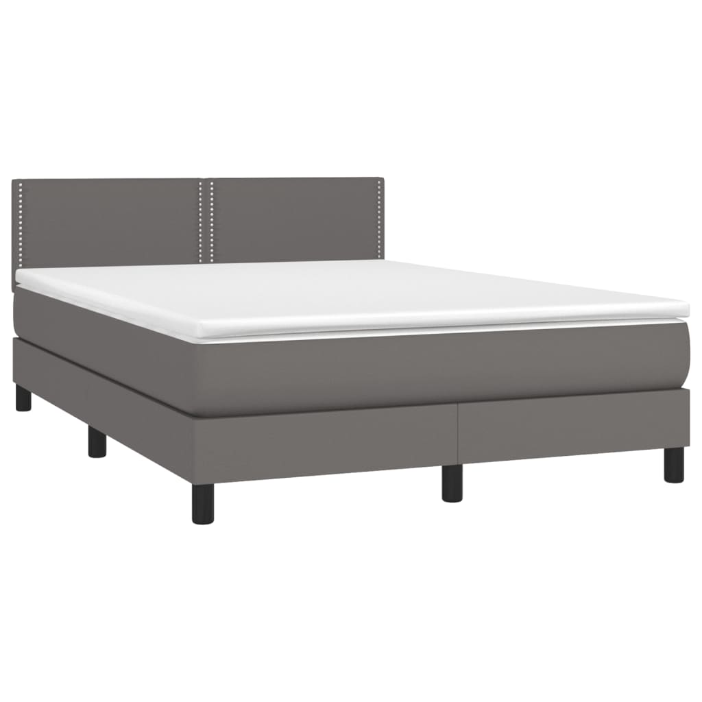 Κρεβάτι Boxspring με Στρώμα Γκρι 140x200εκ. από Συνθετικό Δέρμα