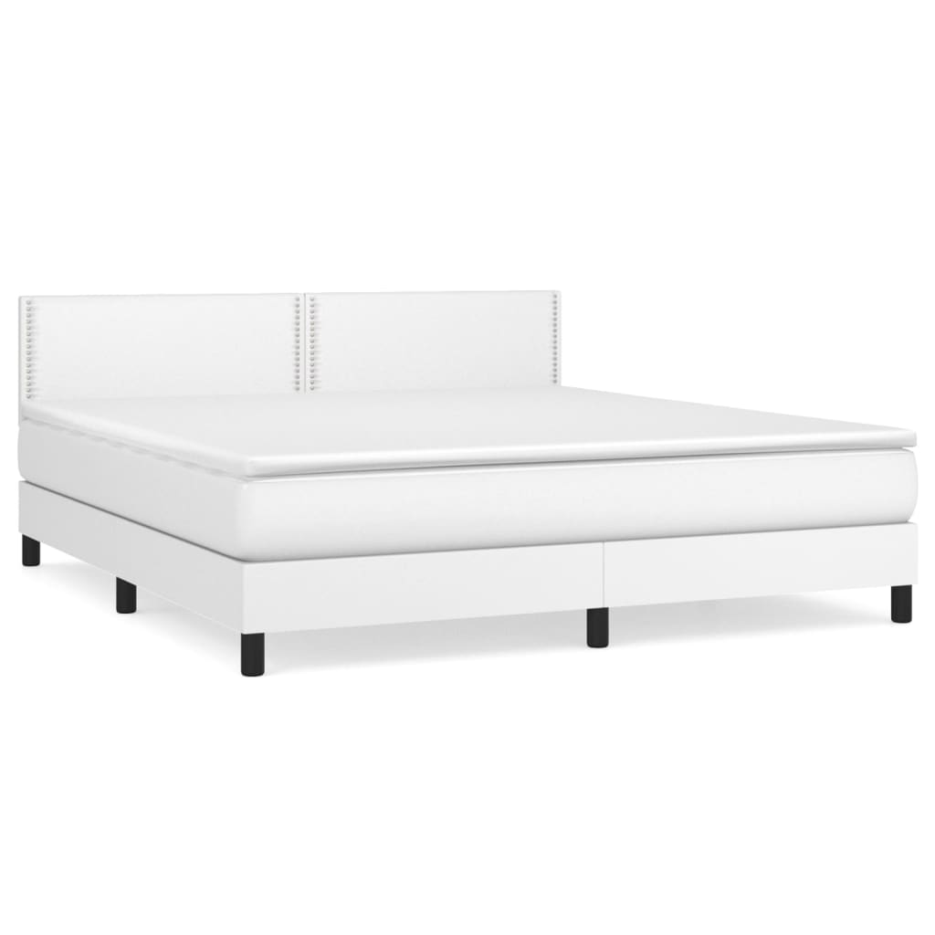 Κρεβάτι Boxspring με Στρώμα Λευκό 160x200εκ.από Συνθετικό Δέρμα
