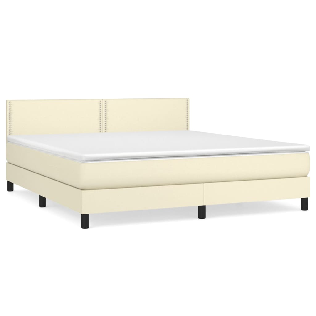 Κρεβάτι Boxspring με Στρώμα Κρεμ 160x200εκ. από Συνθετικό Δέρμα - Pakobazaar
