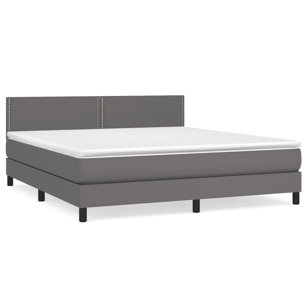Κρεβάτι Boxspring με Στρώμα Γκρι 160x200εκ. από Συνθετικό Δέρμα