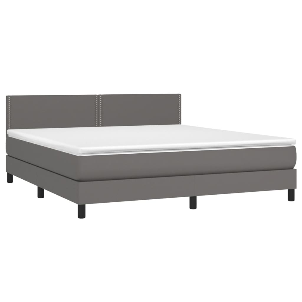 Κρεβάτι Boxspring με Στρώμα Γκρι 160x200εκ. από Συνθετικό Δέρμα