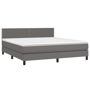Κρεβάτι Boxspring με Στρώμα Γκρι 160x200εκ. από Συνθετικό Δέρμα