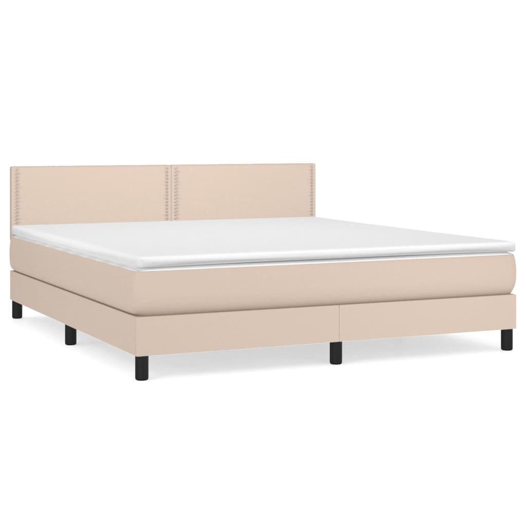Κρεβάτι Boxspring με Στρώμα Καπουτσίνο 160x200εκ.από Συνθ.Δέρμα