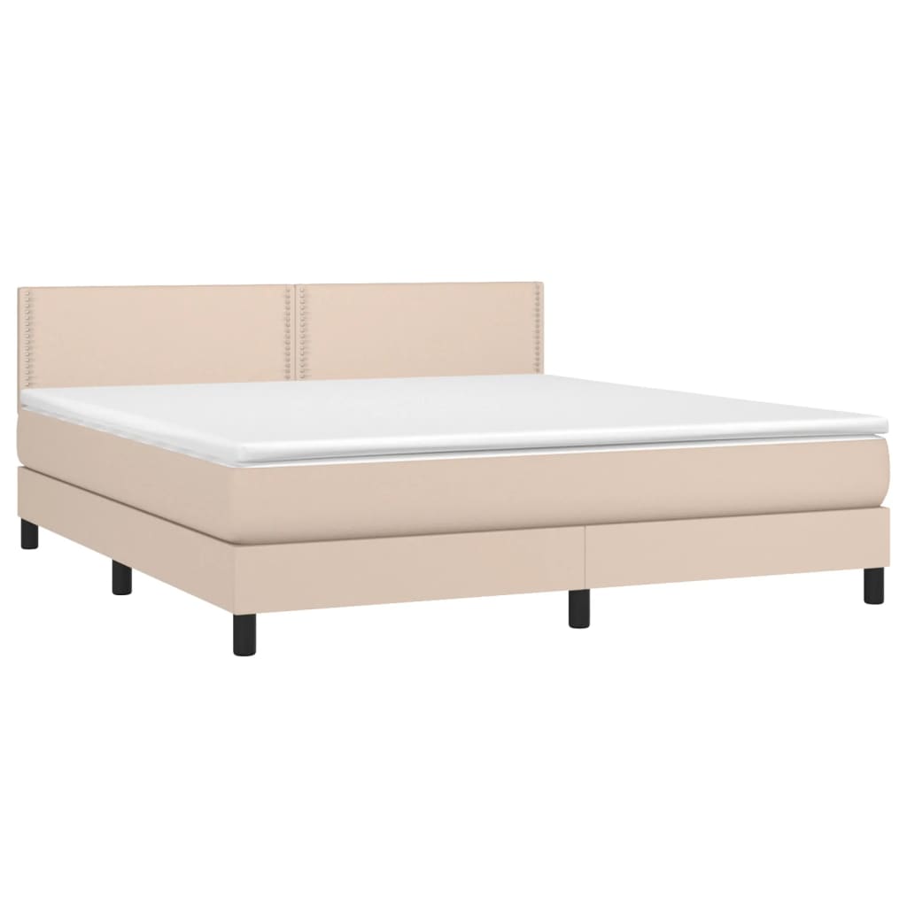 Κρεβάτι Boxspring με Στρώμα Καπουτσίνο 160x200εκ.από Συνθ.Δέρμα