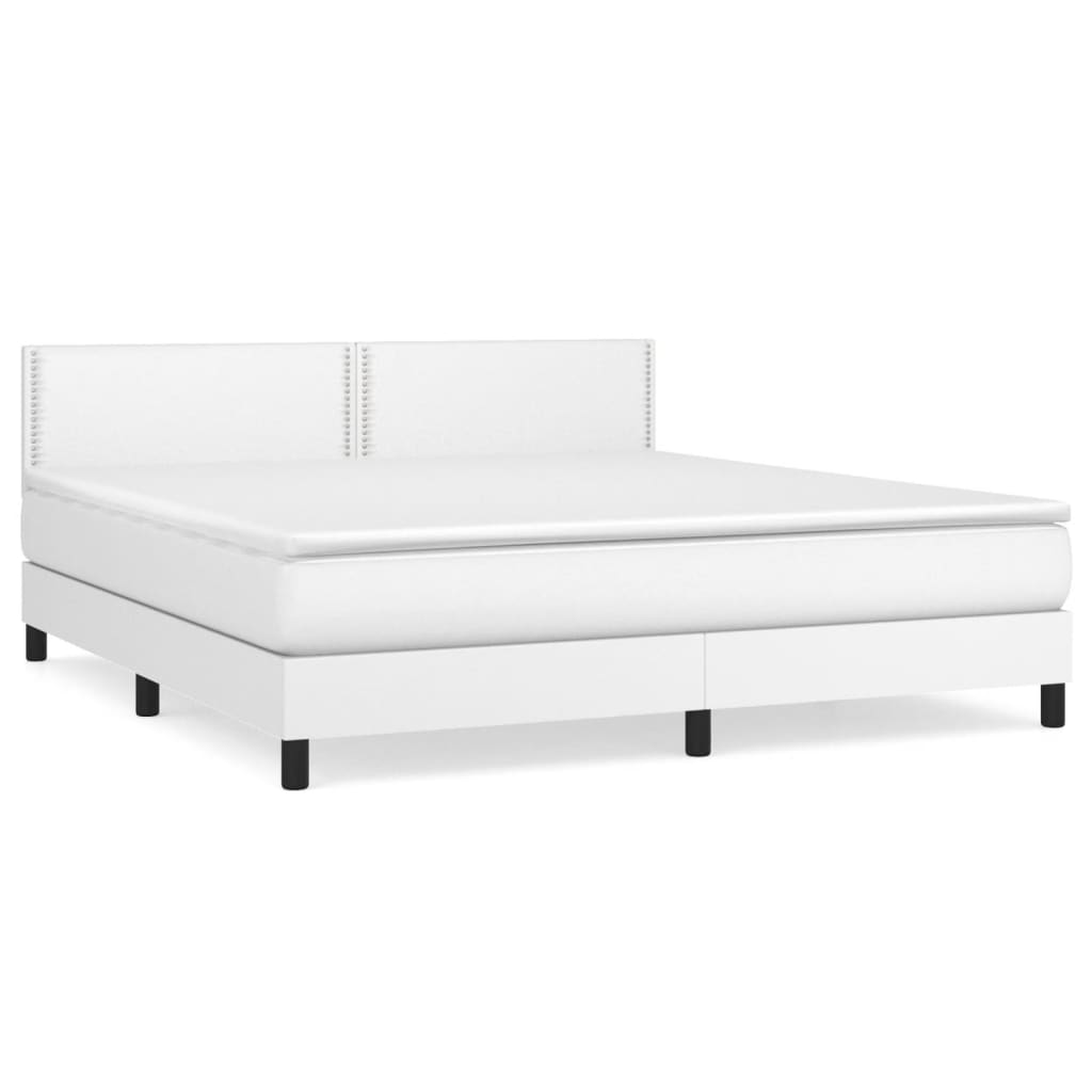 Κρεβάτι Boxspring με Στρώμα Λευκό 180x200 εκ. Συνθετικό Δέρμα