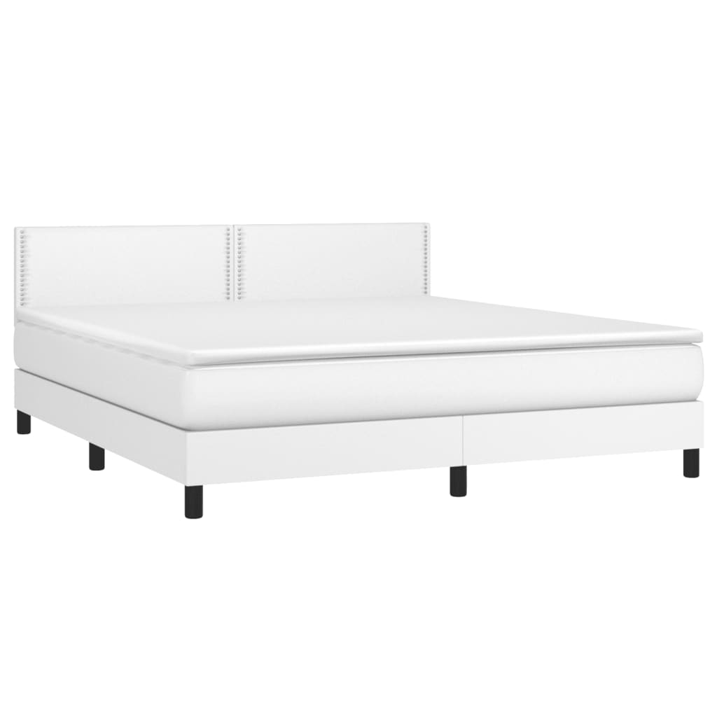Κρεβάτι Boxspring με Στρώμα Λευκό 180x200 εκ. Συνθετικό Δέρμα
