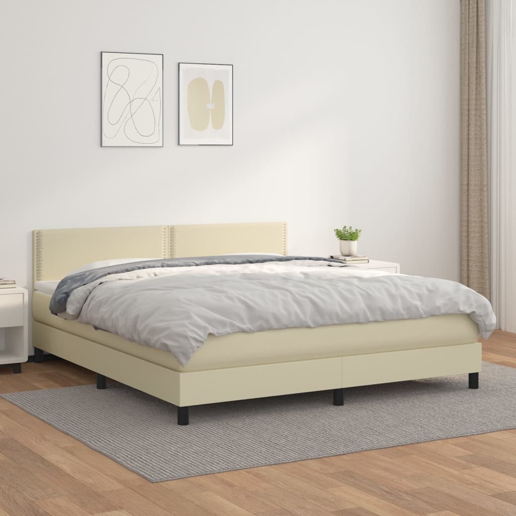 Κρεβάτι Boxspring με Στρώμα Κρεμ 180x200 εκ. Συνθετικό Δέρμα