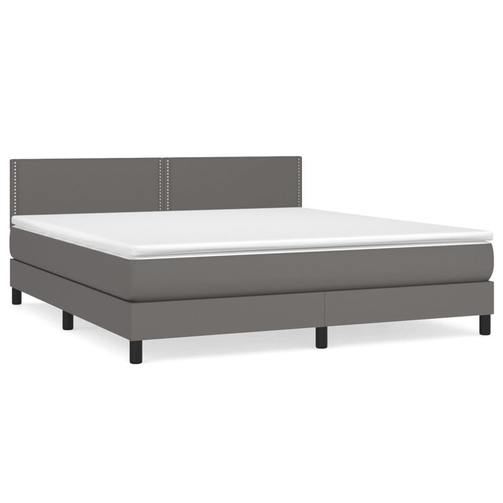 Κρεβάτι Boxspring με Στρώμα Γκρι 180x200 εκ. Συνθετικό Δέρμα