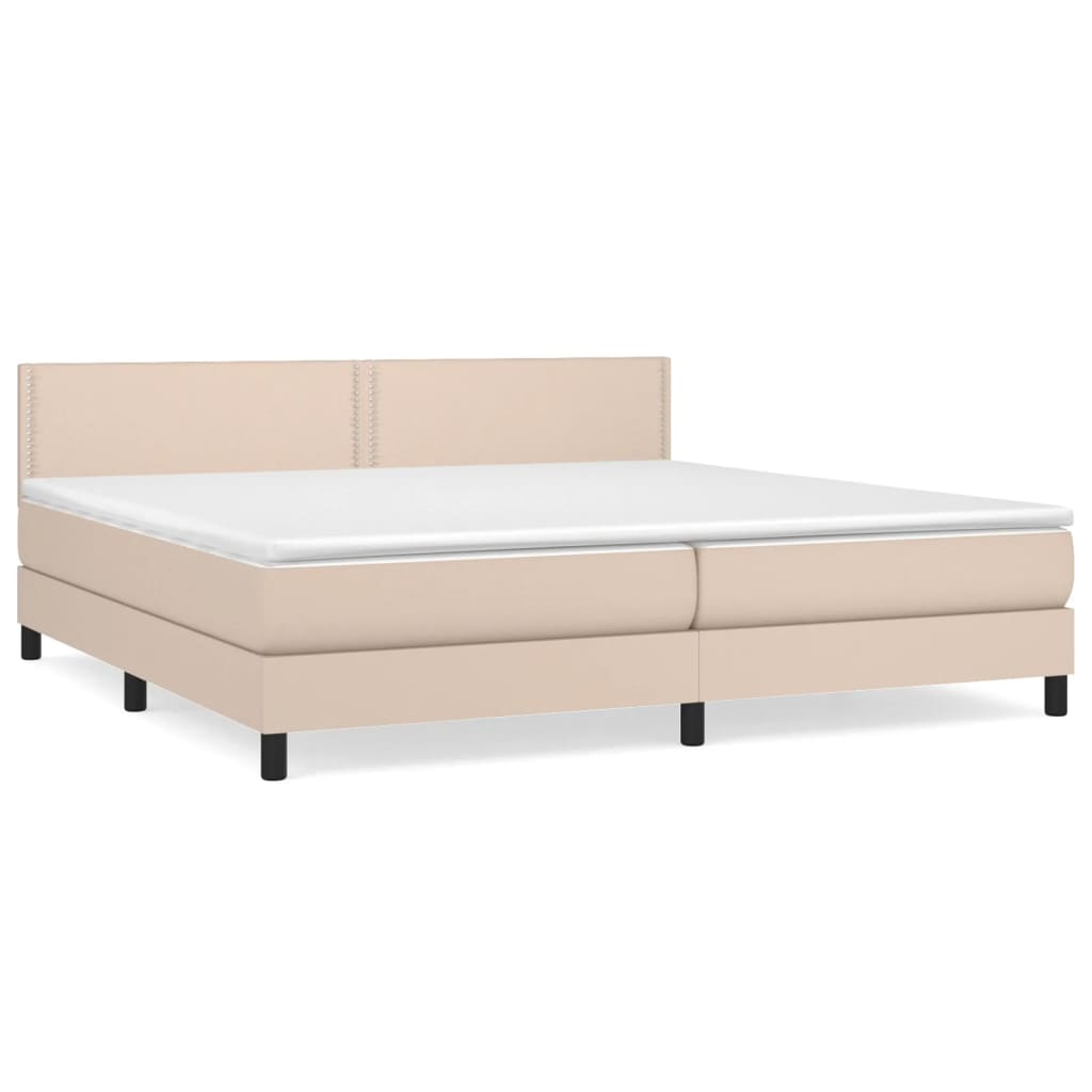 Κρεβάτι Boxspring με Στρώμα Καπουτσίνο 200x200εκ.από Συνθ.Δέρμα