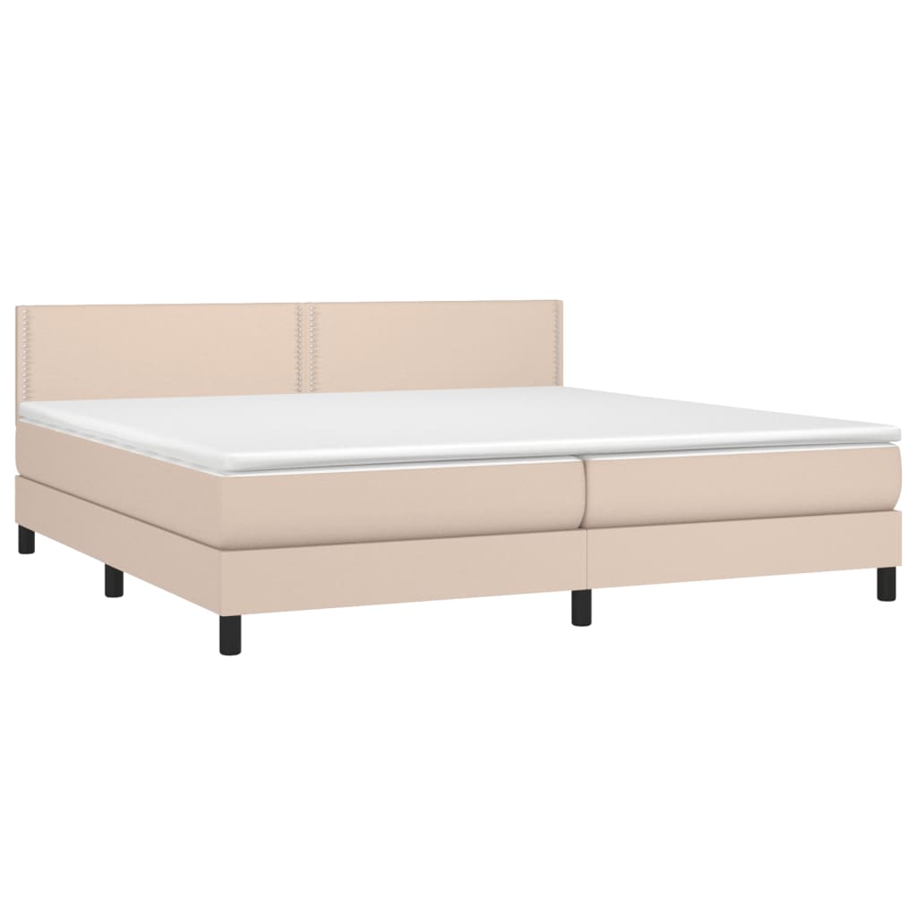 Κρεβάτι Boxspring με Στρώμα Καπουτσίνο 200x200εκ.από Συνθ.Δέρμα