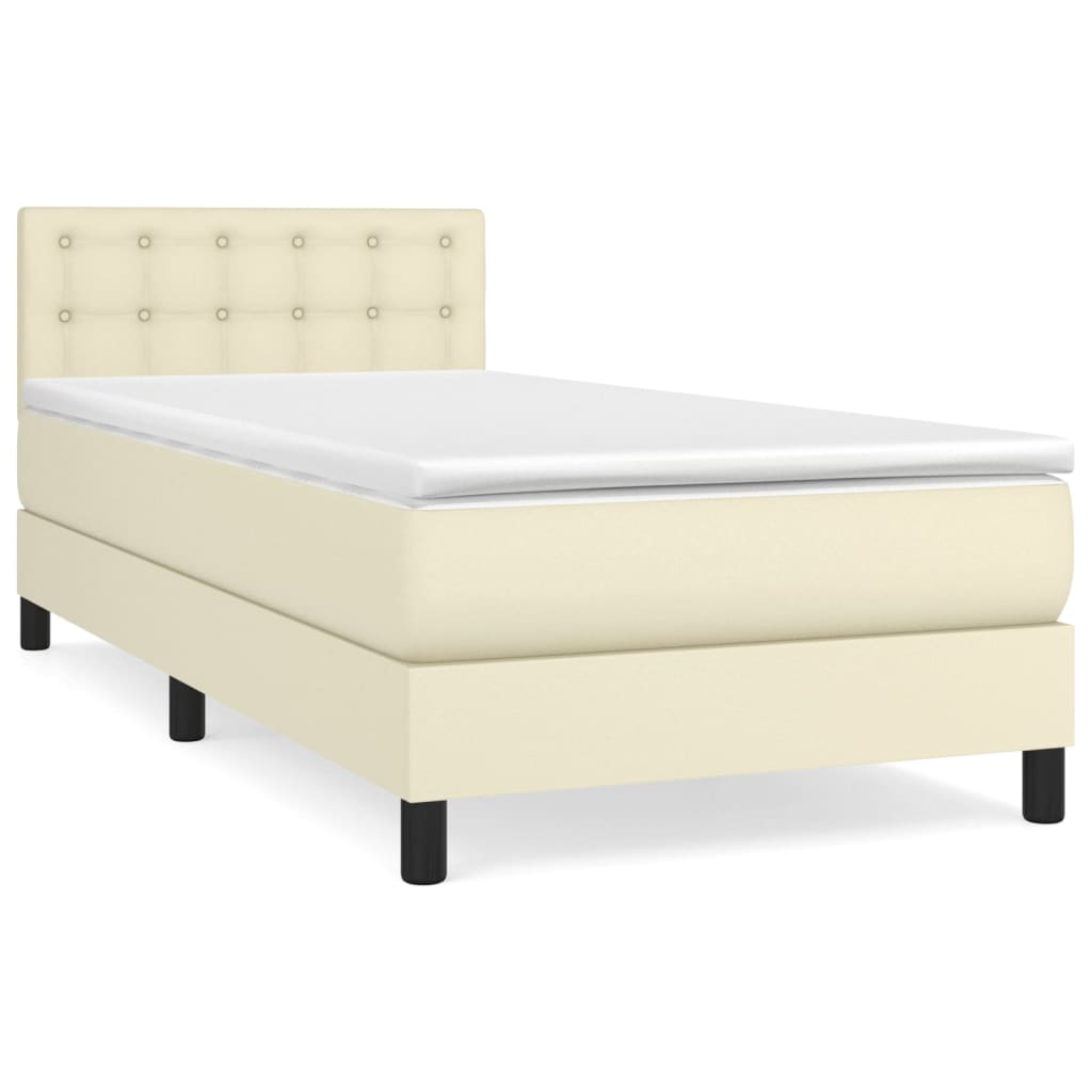 Κρεβάτι Boxspring με Στρώμα Κρεμ 80 x 200 εκ. Συνθετικό Δέρμα - Pakobazaar
