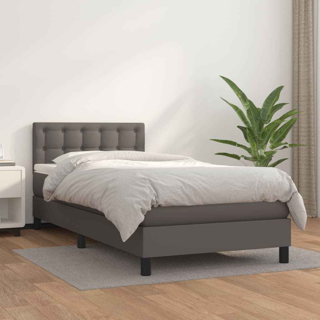 Κρεβάτι Boxspring με Στρώμα Γκρι 80 x 200 εκ. Συνθετικό Δέρμα