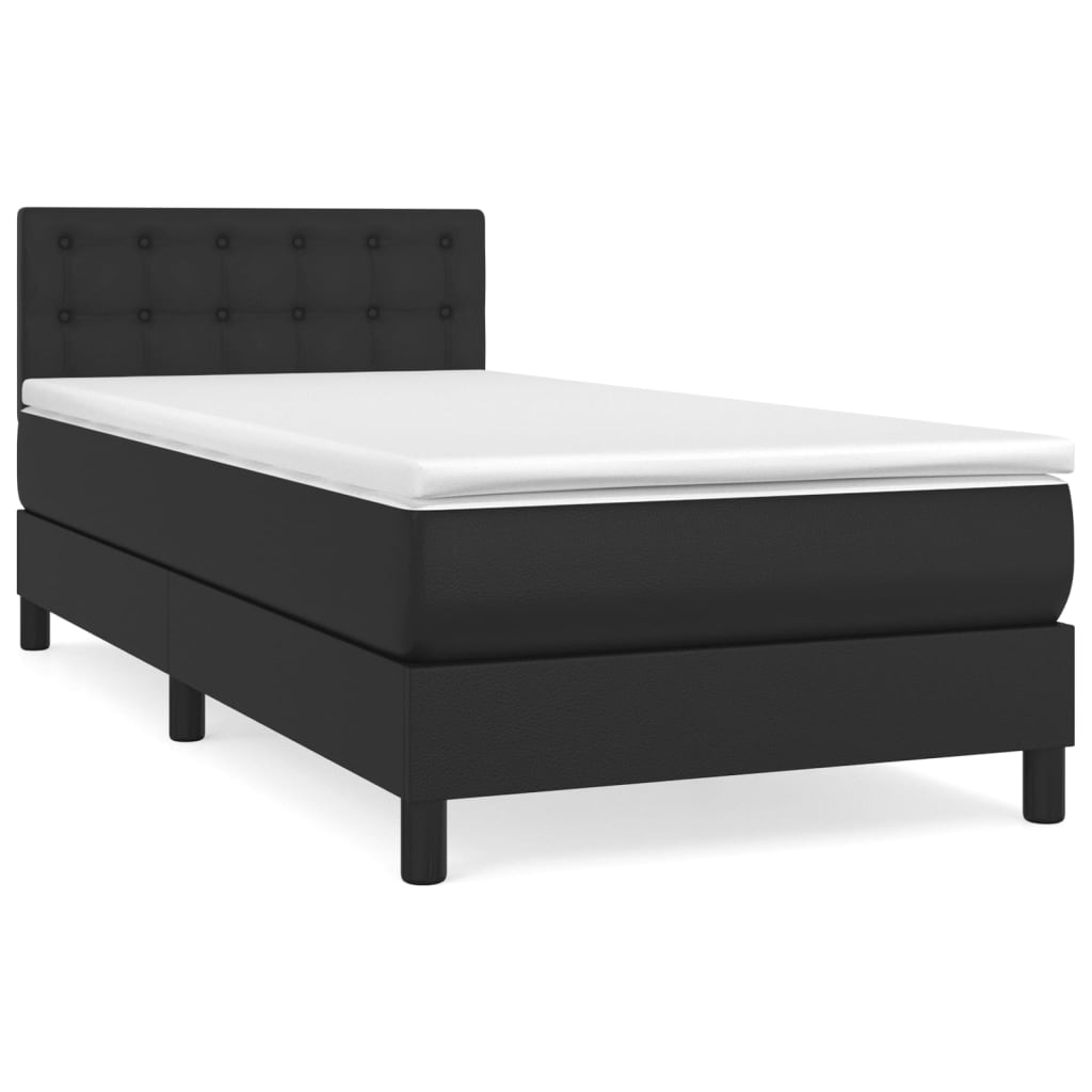 Κρεβάτι Boxspring με Στρώμα Μαύρο 90x190εκ. από Συνθετικό Δέρμα