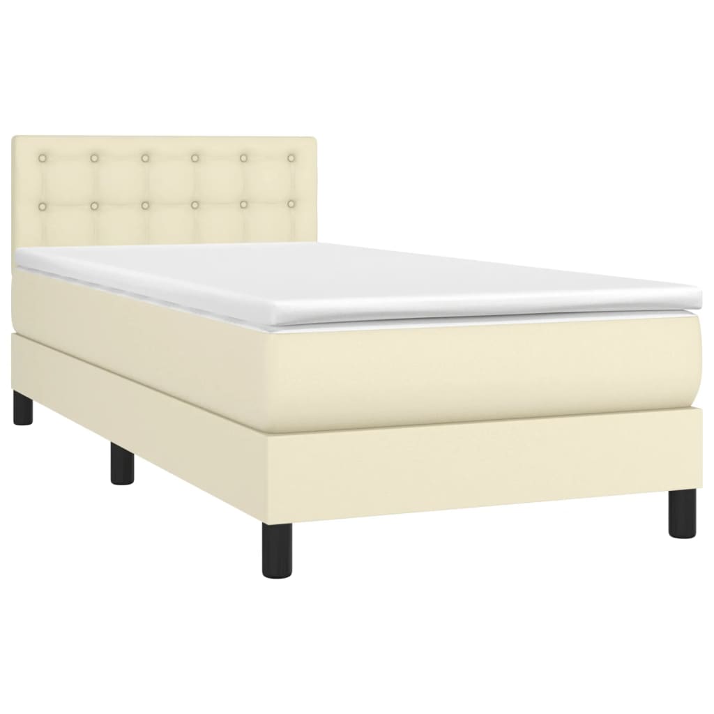Κρεβάτι Boxspring με Στρώμα Κρεμ 90x190 εκ. από Συνθετικό Δέρμα - Pakobazaar
