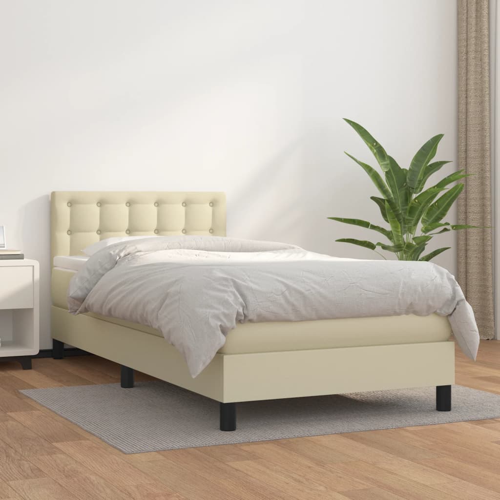 Κρεβάτι Boxspring με Στρώμα Κρεμ 90x190 εκ. από Συνθετικό Δέρμα - Pakobazaar