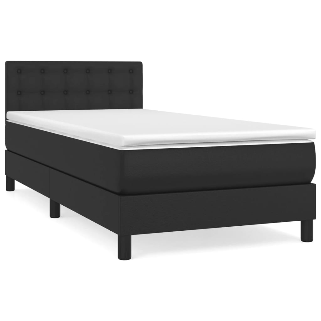 Κρεβάτι Boxspring με Στρώμα Μαύρο 90x200εκ. από Συνθετικό Δέρμα