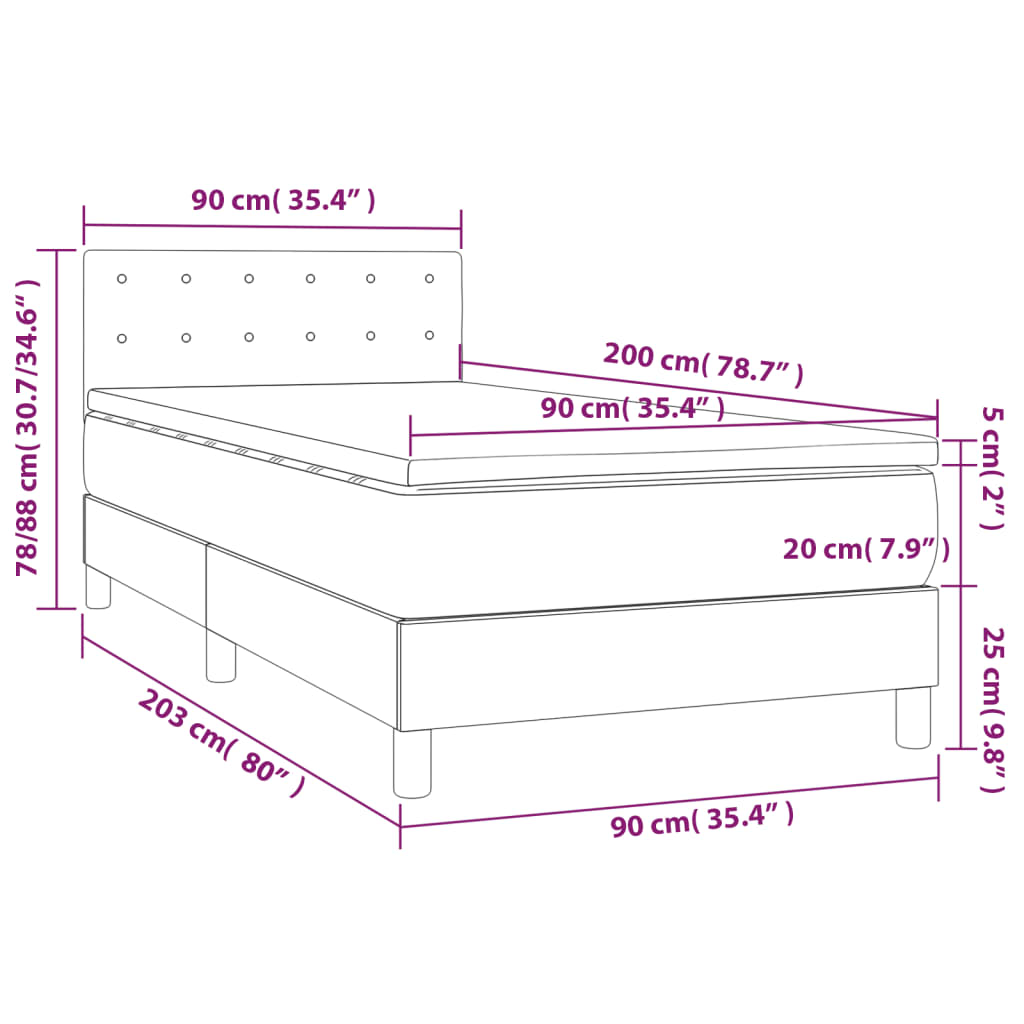 Κρεβάτι Boxspring με Στρώμα Μαύρο 90x200εκ. από Συνθετικό Δέρμα