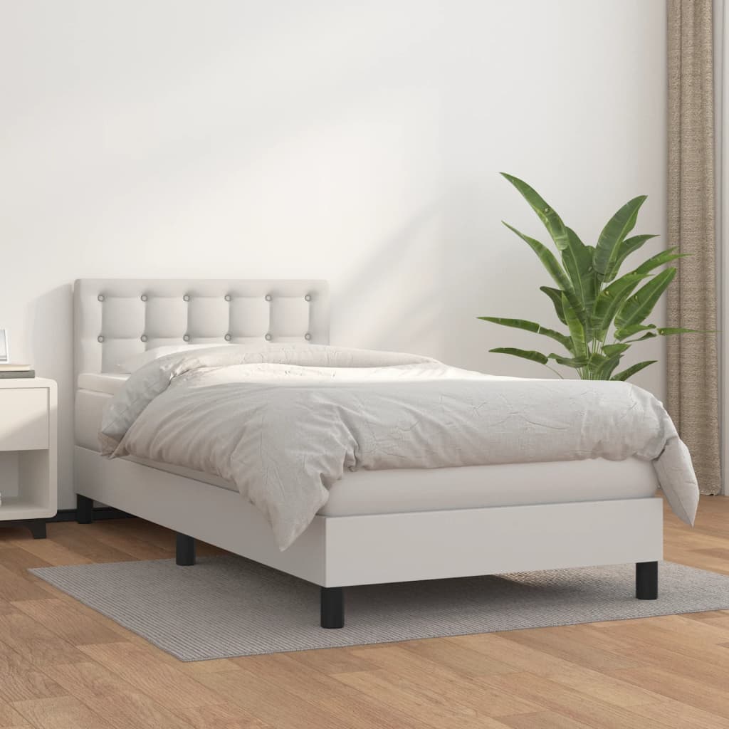 Κρεβάτι Boxspring με Στρώμα Λευκό 90x200εκ. από Συνθετικό Δέρμα