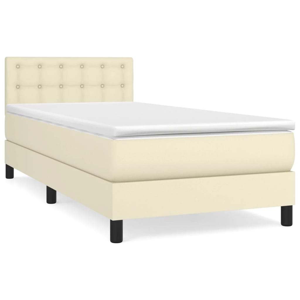 Κρεβάτι Boxspring με Στρώμα Κρεμ 90x200 εκ. από Συνθετικό Δέρμα - Pakobazaar