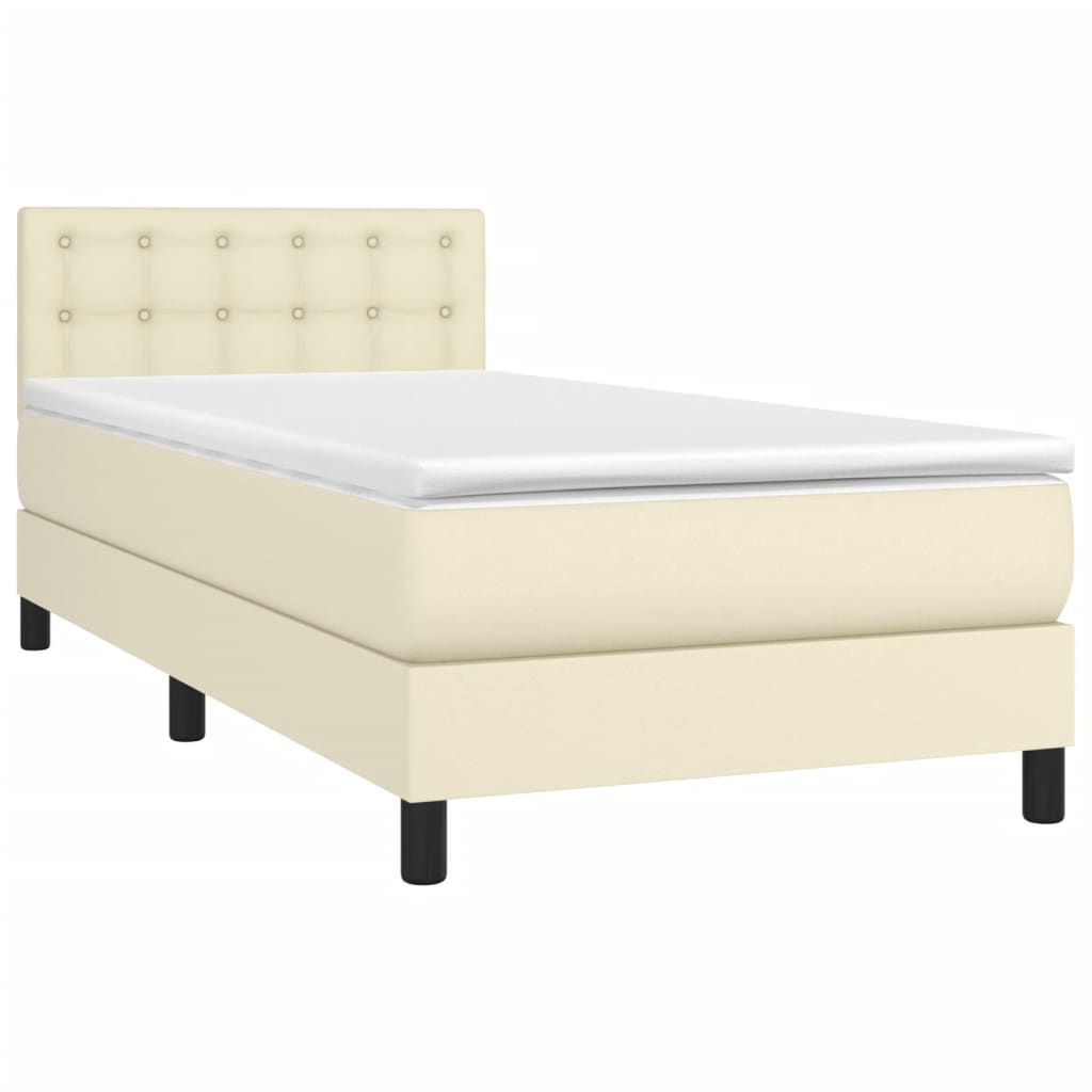 Κρεβάτι Boxspring με Στρώμα Κρεμ 90x200 εκ. από Συνθετικό Δέρμα - Pakobazaar