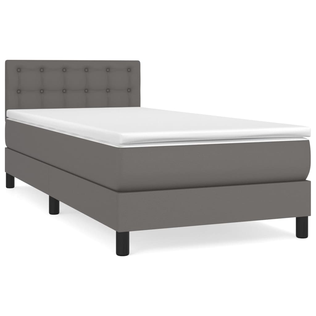 Κρεβάτι Boxspring με Στρώμα Γκρι 90x200 εκ. από Συνθετικό Δέρμα
